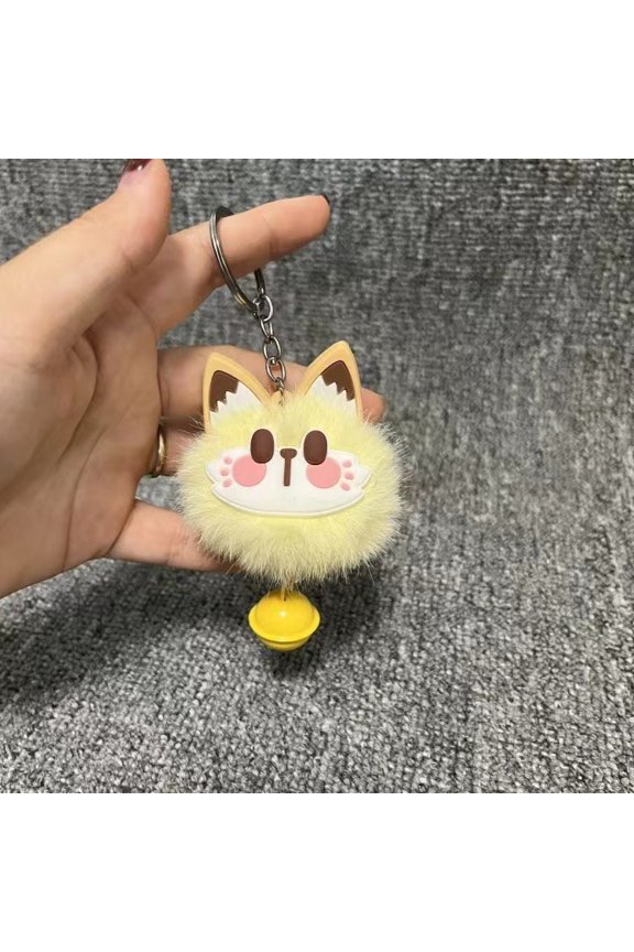 Imitation Rex Rabbit Fur Cute Lucky Cat with Bell Plush Pendant Keychain Bag Pendant Versatile Plush Keychain