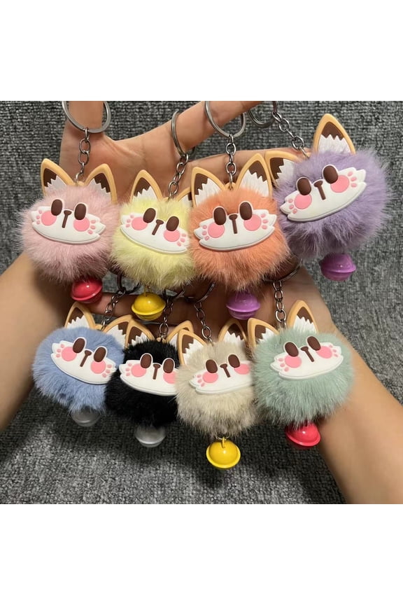 Imitation Rex Rabbit Fur Cute Lucky Cat with Bell Plush Pendant Keychain Bag Pendant Versatile Plush Keychain