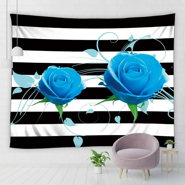 Imitation Rose Floral Stone Wall Tapestry Black and White Stripes Red ...