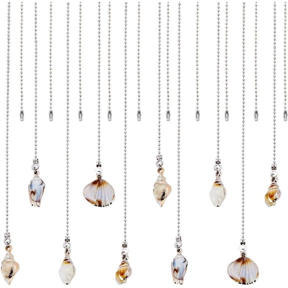 Imitation Shell Plating Acrylic Pendant Ceiling Fan Pull Chain Extenders with Iron Ball Chains Platinum 345~354mm 5 style 2pcs/style 10pcs/set