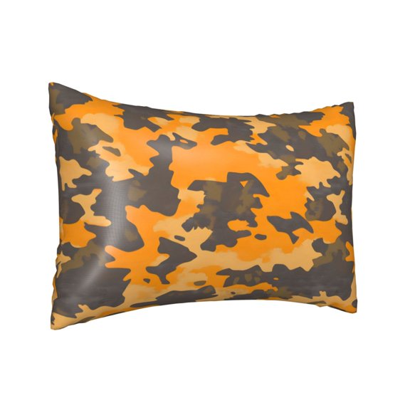 Imitation Silk Hair Care Pillowcase 20x30in Invisible Zipper Design Satin Pillowcase For Bedroom Living Room Sofa Hotel Texture Camo Army Orange_2