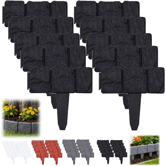 Imitation Stone Garden Edging, No Dig Landscape Border Fence, Faux Rock Edging for Flower Beds, Lawn, Yard & Pathway, Decorative Cobblestone Effect Garden Border Panels(20 PCS)