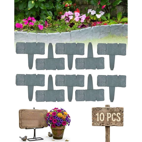 Imitation Stone Garden Fence, 10/20/30 Pack Plastic Garden Retaining Fence, Dig-Free Lawn Edging Border DIY Interlocking Faux Rock Flower Bed Fence for Outdoor Landscaping