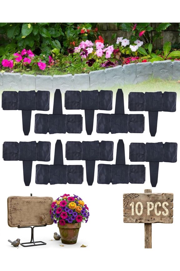 Imitation Stone Garden Fence, 10/20/30 Pack Plastic Garden Retaining Fence, Dig-Free Lawn Edging Border DIY Interlocking Faux Rock Flower Bed Fence for Outdoor Landscaping