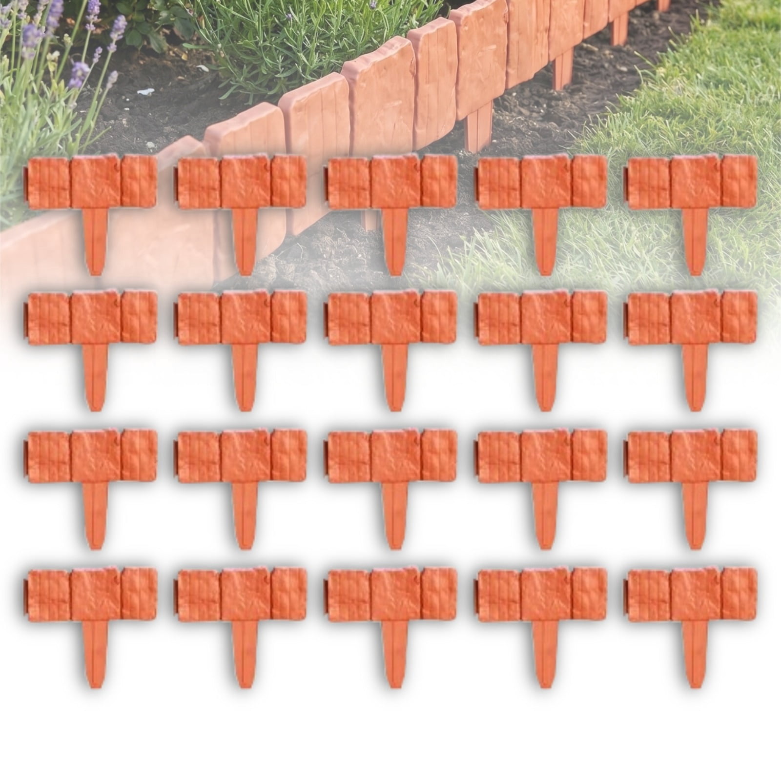 Imitation Stone Garden Fence 20 Pack, Durable No-Dig Landscape Border for Garden, Yard, Patio, and Landscaping Red