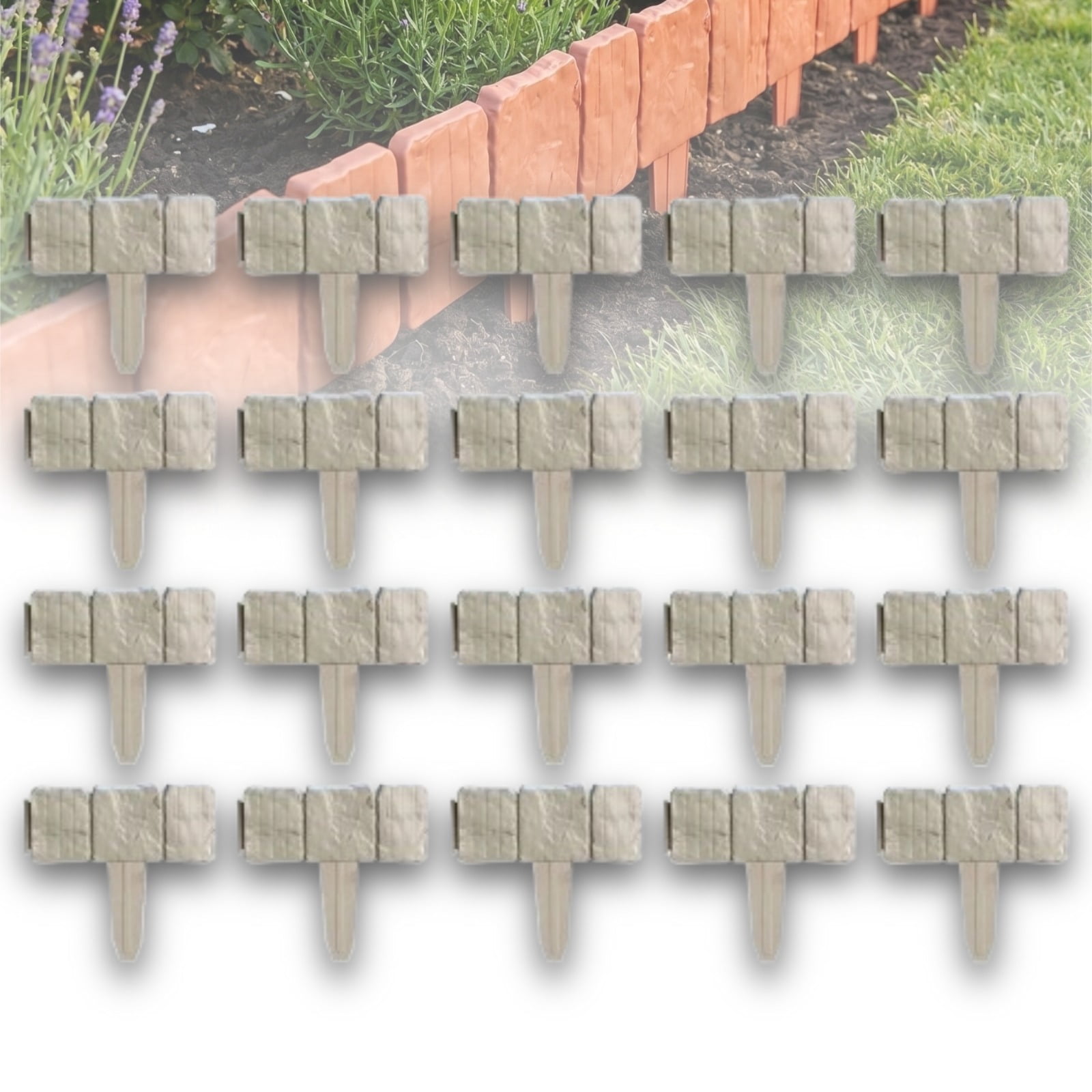 Imitation Stone Garden Fence 20 Pack, Flexible Decorative Garden Border for Lawn, Flower Beds, Patio, and Landscaping Projects Gray