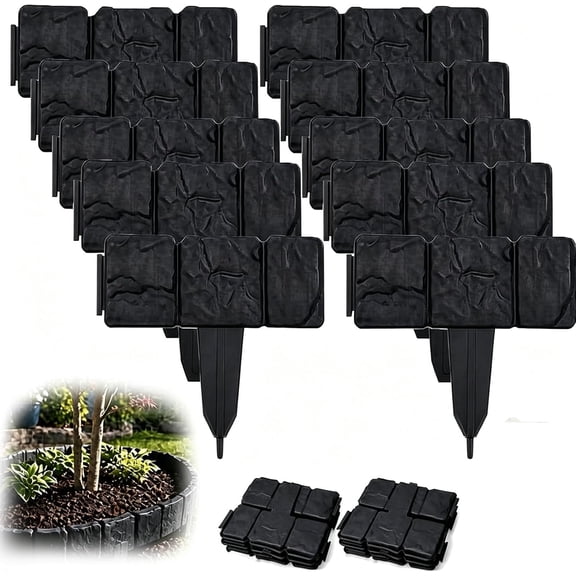Imitation Stone Garden Fence, Cobbled Effect Landscape Decor Interlocking Decorative, Plastic Retaining Edging Border for Landscaping, Flower Beds, Paths, Lawns