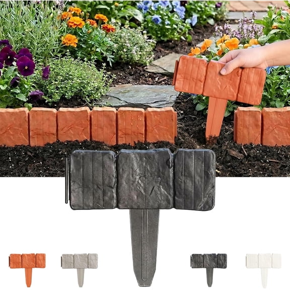 Imitation Stone Garden Fence - DIY Garden Edging Border, 2026 New Plastic Garden Retaining Fence, Interlocking No Dig Decorative Garden Fence with Stakes, for Yard, Patio, Outdoor