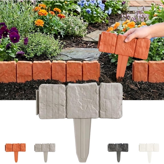 Imitation Stone Garden Fence - DIY Garden Edging Border, 2026 New Plastic Garden Retaining Fence, Interlocking No Dig Decorative Garden Fence with Stakes, for Yard, Patio, Outdoor (Gray, 20pcs)