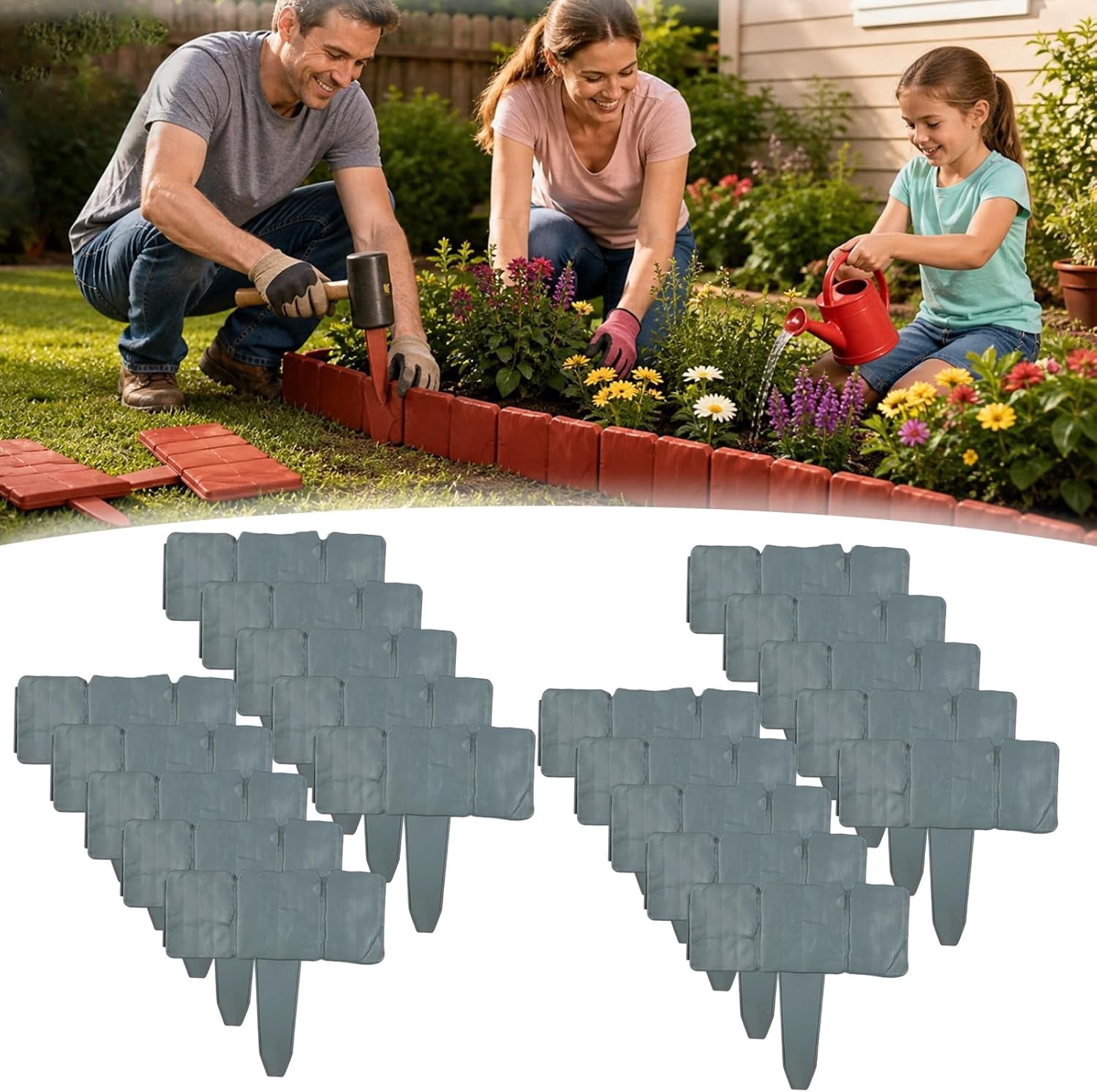 Imitation Stone Garden Fence - DIY Garden Edging Border, Decorative Landscape Edging Interlocking Plastic Lawn for Flower Bed, Pathway, DIY Outdoor Yard Decor, Weather Resistant (20, Gray)