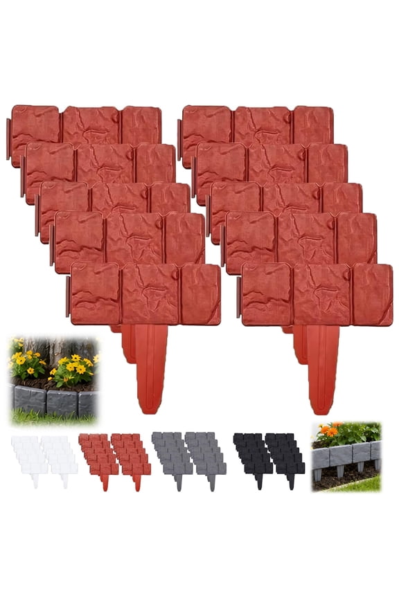 Imitation Stone Garden Fence No Dig Landscape Edging Faux Stone Garden Border Plastic Pound in Edging for Landscaping Flower Beds Yard Decorative Artificial Rock Edgers Bricks