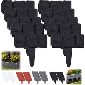 Imitation Stone Garden Fence No Dig Landscape Edging Faux Stone Garden Border Plastic Pound in Edging for Landscaping Flower Beds Yard Decorative Artificial Rock Edgers Bricks (10, Black)