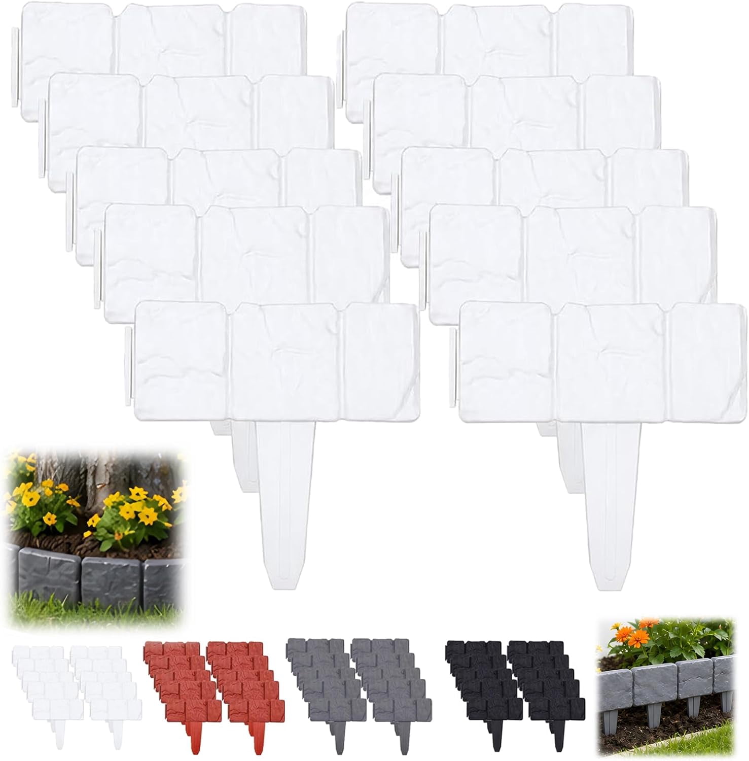 Imitation Stone Garden Fence No Dig Landscape Edging Faux Stone Garden Border Plastic Pound in Edging for Landscaping Flower Beds Yard Decorative Artificial Rock Edgers Bricks