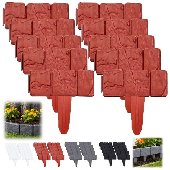 Imitation Stone Garden Fence No Dig Landscape Edging Faux Stone Garden Border Plastic Pound in Edging for Landscaping Flower Beds Yard Decorative Artificial Rock Edgers Bricks