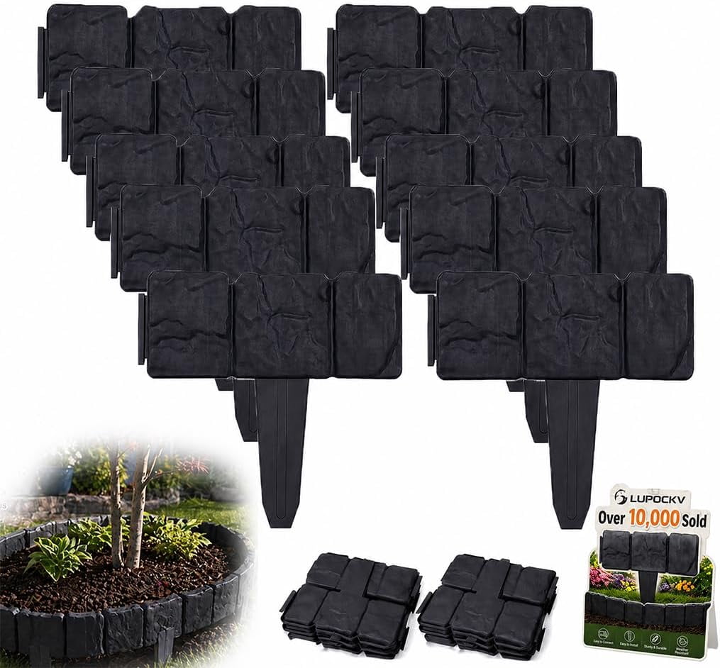 Imitation Stone Garden Fence - Diy Garden Edging Border, Gray Stone Effect Plastic Garden Edging Fence