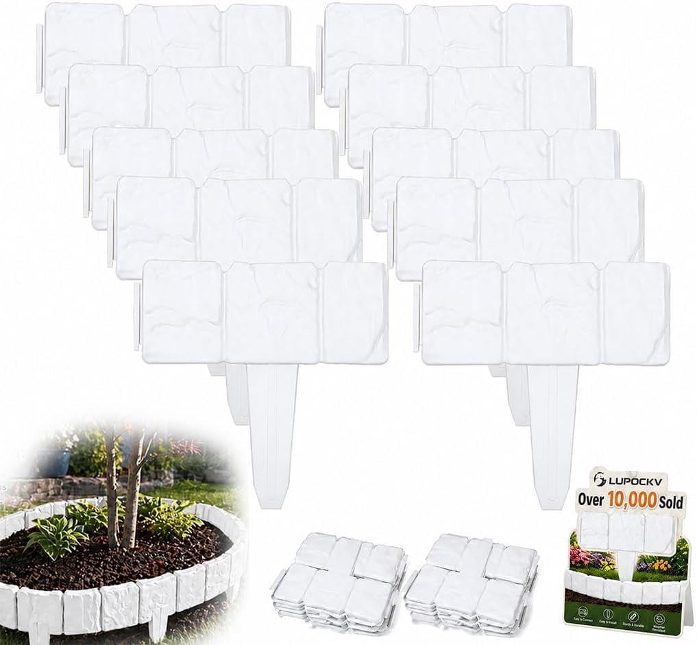 Imitation Stone Garden Fence - Diy Garden Edging Border, Gray Stone Effect Plastic Garden Edging Fence