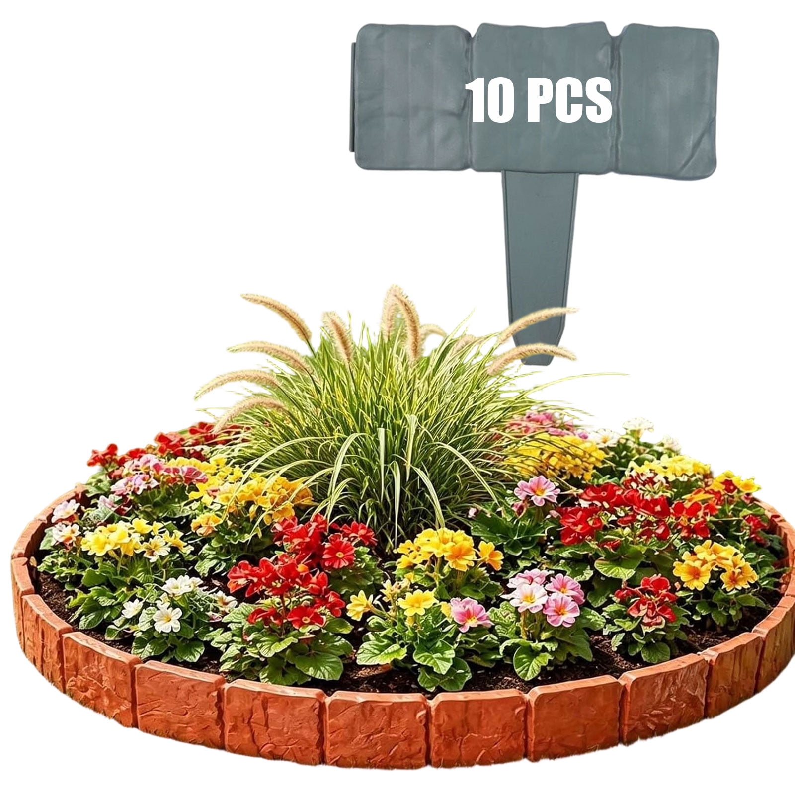 Imitation Stone Garden Fence, Faux Stone Interlocking No-Dig Garden Edging Border for Flower Beds, Lawn, Yard & Pathway Decor