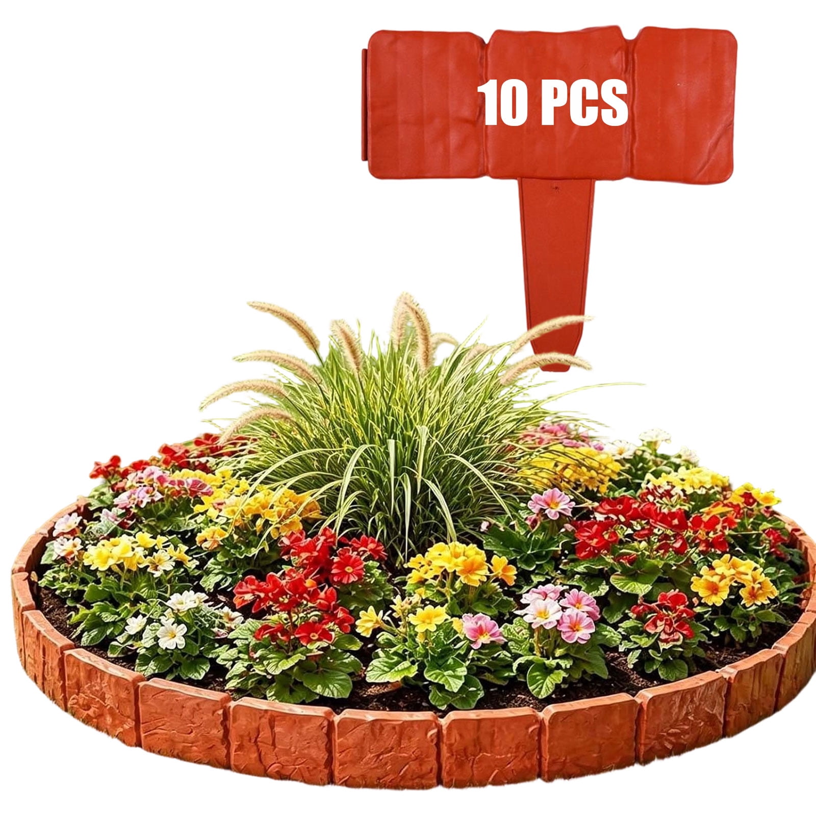 Imitation Stone Garden Fence, Faux Stone Interlocking No-Dig Garden Edging Border for Flower Beds, Lawn, Yard & Pathway Decor