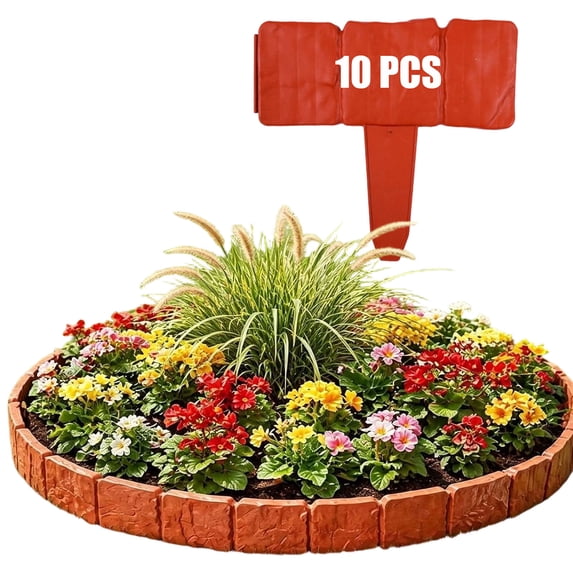 Imitation Stone Garden Fence, Faux Stone Interlocking No-Dig Garden Edging Border for Flower Beds, Lawn, Yard & Pathway Decor