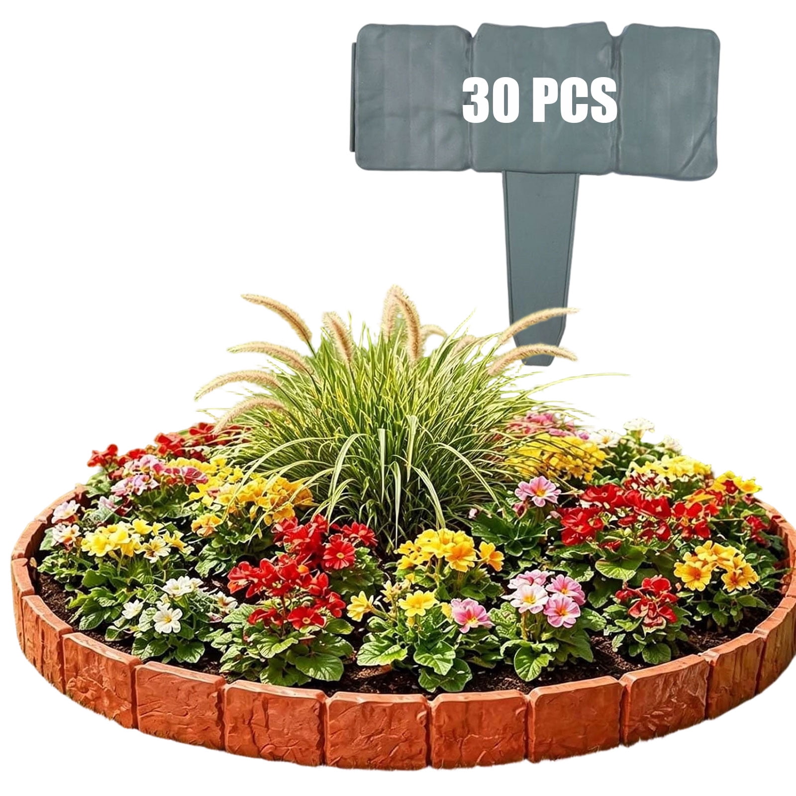 Imitation Stone Garden Fence, Faux Stone Interlocking No-Dig Garden Edging Border for Flower Beds, Lawn, Yard & Pathway Decor