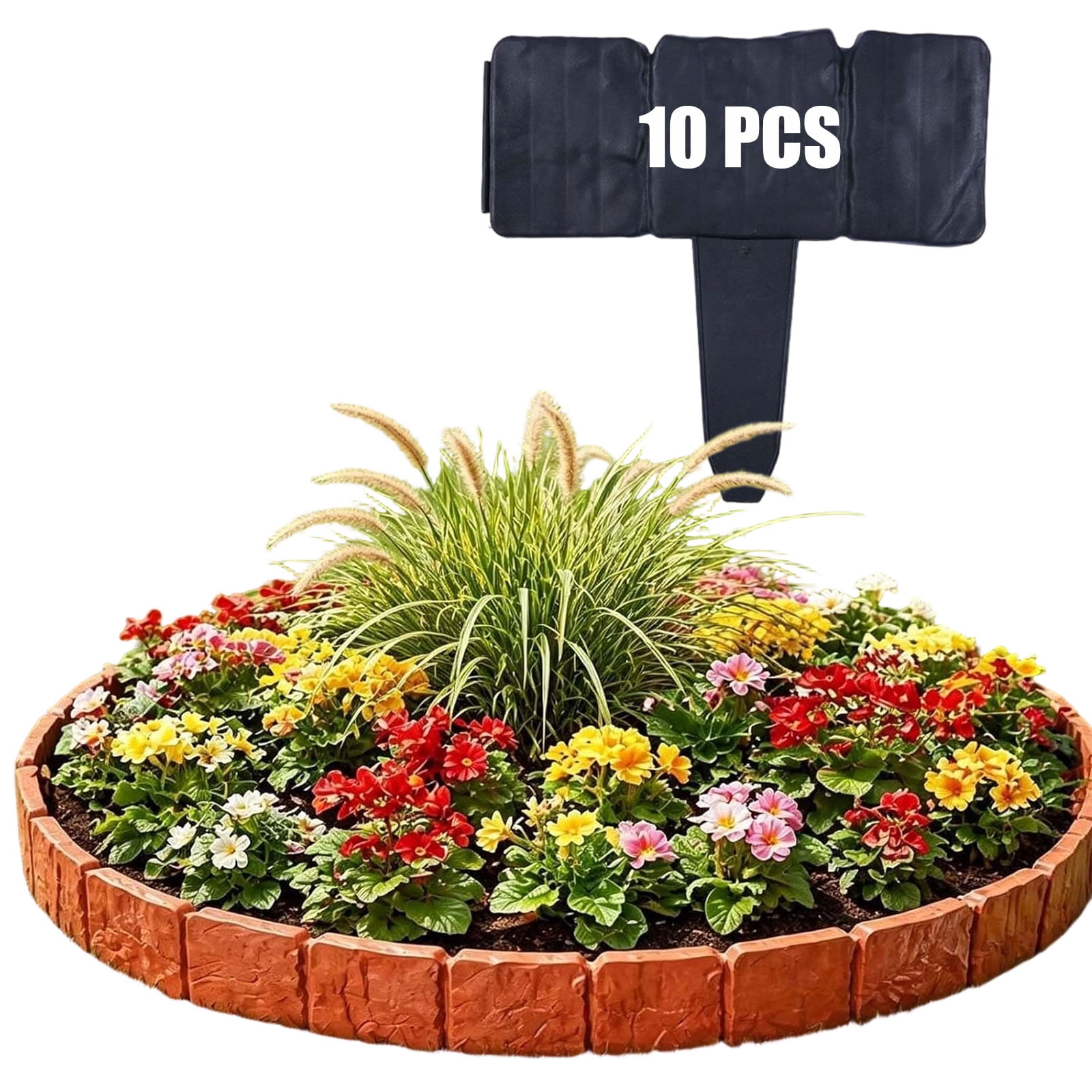 Imitation Stone Garden Fence, Faux Stone Interlocking No-Dig Garden Edging Border for Flower Beds, Lawn, Yard & Pathway Decor