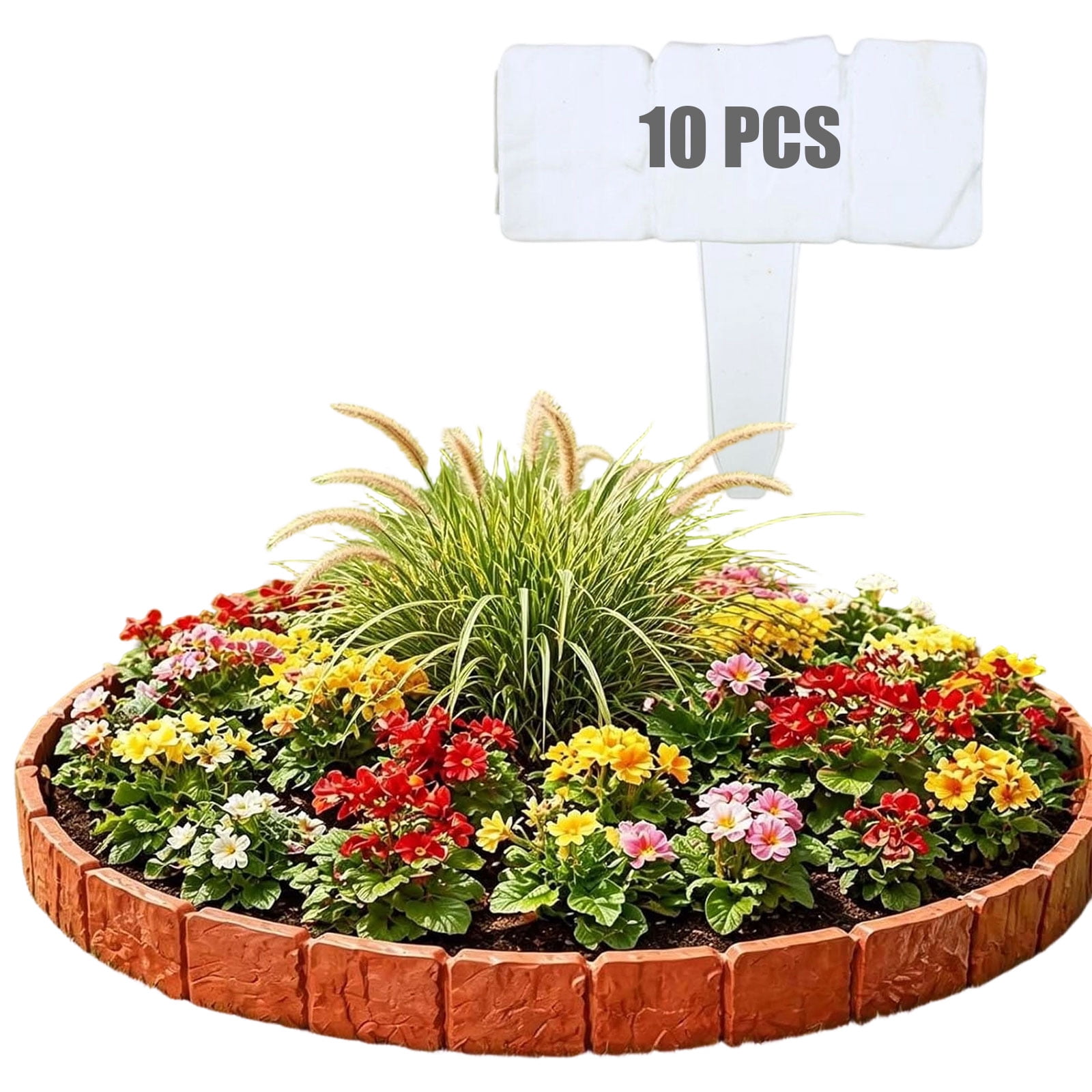 Imitation Stone Garden Fence, Faux Stone Interlocking No-Dig Garden Edging Border for Flower Beds, Lawn, Yard & Pathway Decor