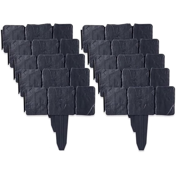 Imitation Stone Garden Fence,Grey Cobbled Effect Plastic Garden Edging Border,Flexible Interlocking No Dig Landscape Edging Border for Flower Bed,Lawn,Path,Yard Outdoor Decor (20,Black)