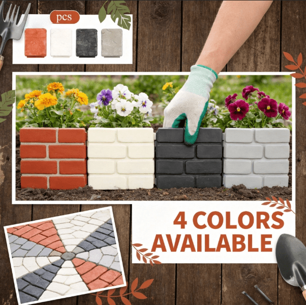 Imitation Stone Garden Fence, Grey Cobbled Effect Plastic Retaining Edging Border, Interlocking Decorative Panels for Flower Bed, Lawn, Path, Outdoor Yard (10-Piece)