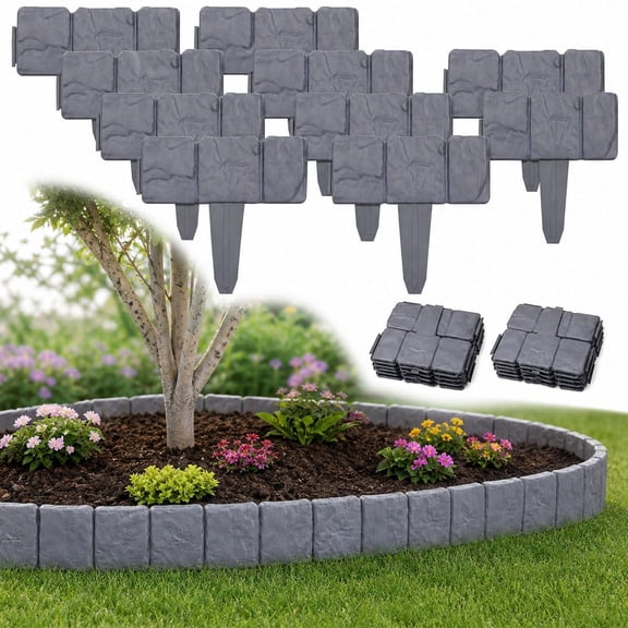 Imitation Stone Garden Fence PP Plastic Interlocking Edging Border Panels for Flower Bed Lawn Path Yard Landscaping