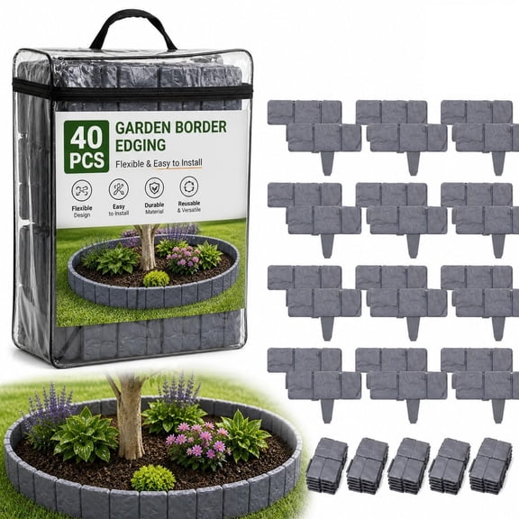 Imitation Stone Garden Fence PP Plastic Interlocking Edging Border Panels for Flower Bed Lawn Path Yard Landscaping