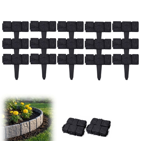 Imitation Stone Garden Fence, Plastic Interlocking Landscape Edging Border for Flower Bed Lawn Path.(15Pcs)