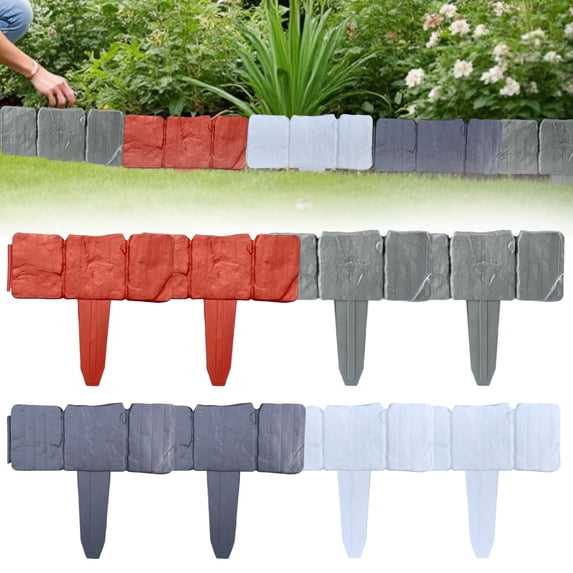 Imitation Stone Garden Fence Plastic Retaining Edging Border Grey Cobble Effect Landscape Decor Interlocking Decorative Panels Flower Bed Path Lawn Outdoor Picket Yard Grass Edge 2pc