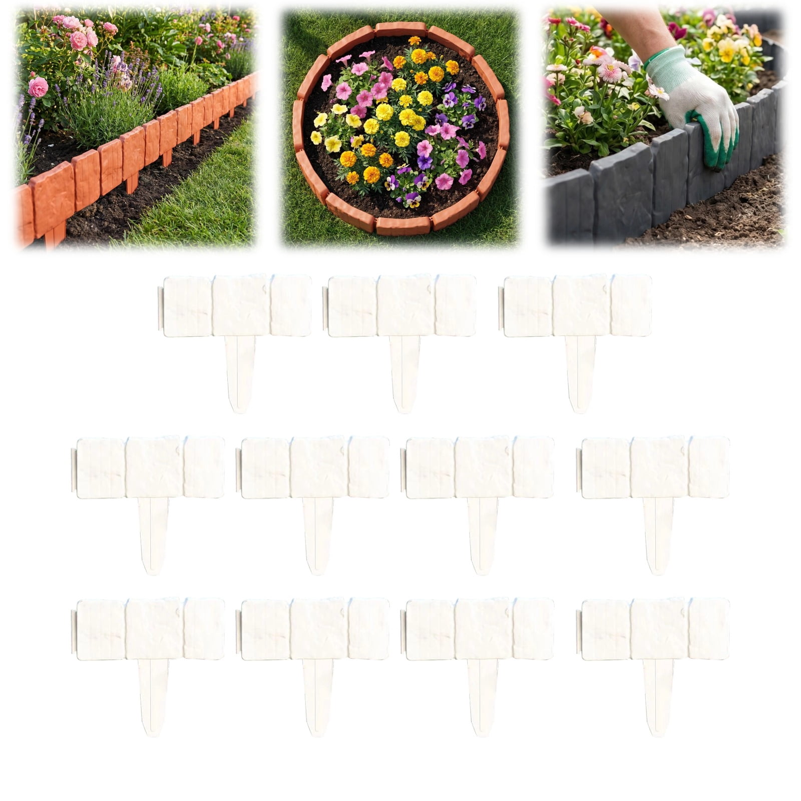 Imitation Stone Garden Fence Plastic Retaining Edging Border Grey Cobbled Effect Landscape Decor Interlocking Decorative Panels Flower Bed Path Lawn Outdoor Picket Yard Grass Edge