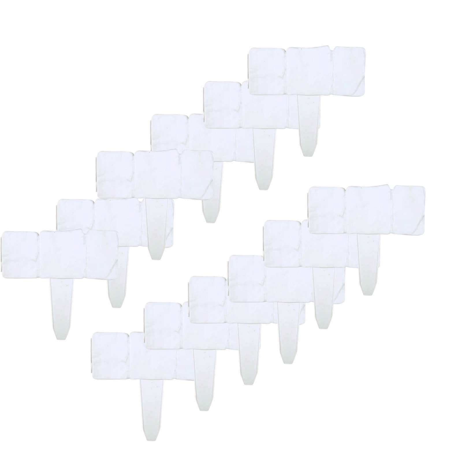 Imitation Stone Garden Fence, Plastic Retaining Edging Border Grey Cobbled Effect Landscape Decor, Interlocking Decorative Panels Flower Bed Path Lawn Outdoor Picket Yard Grass Edge(White,12PCS)