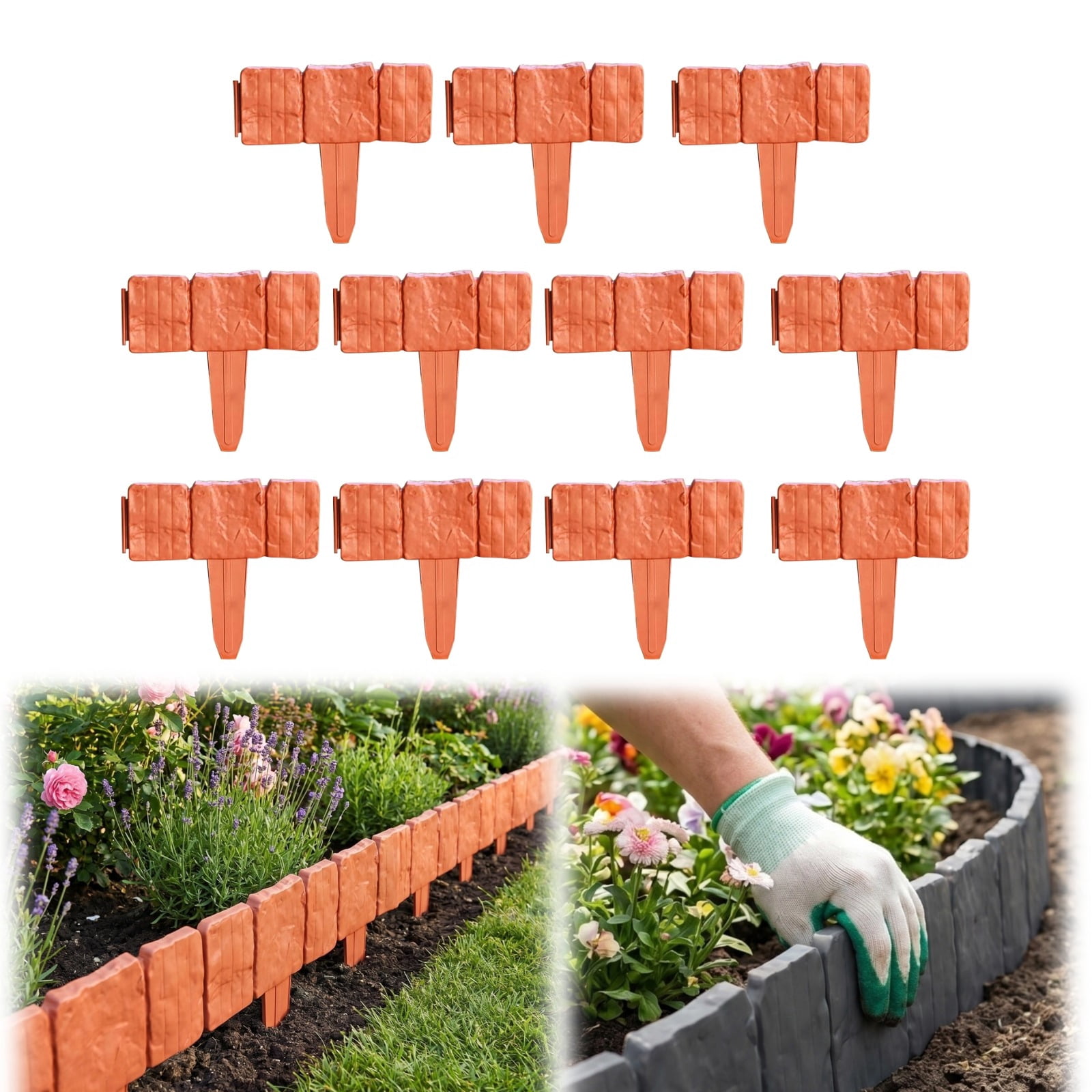 Imitation Stone Garden Fence Plastic Retaining Edging Border Grey Cobbled Effect Landscape Decor Interlocking Decorative Panels Flower Bed Path Lawn Outdoor Picket Yard Grass Edge