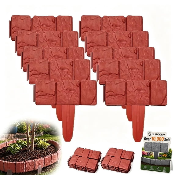 Imitation Stone Garden Fence, Grey Interlocking Plastic Retaining Edging Border for Landscape Decor, Flower Bed, Lawn, Yard, Path, and Grass