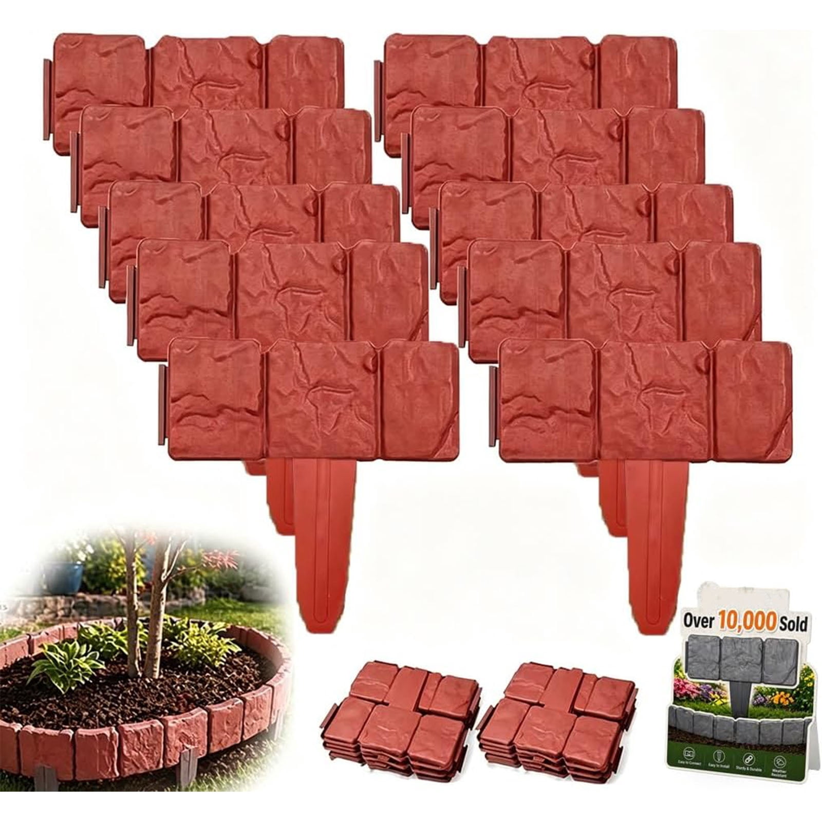 Imitation Stone Garden Fence Plastic Retaining Edging Border Grey Cobbled Effect Landscape Decor Interlocking Decorative Panels Flower Bed Path Lawn Outdoor Picket Yard Grass Edge