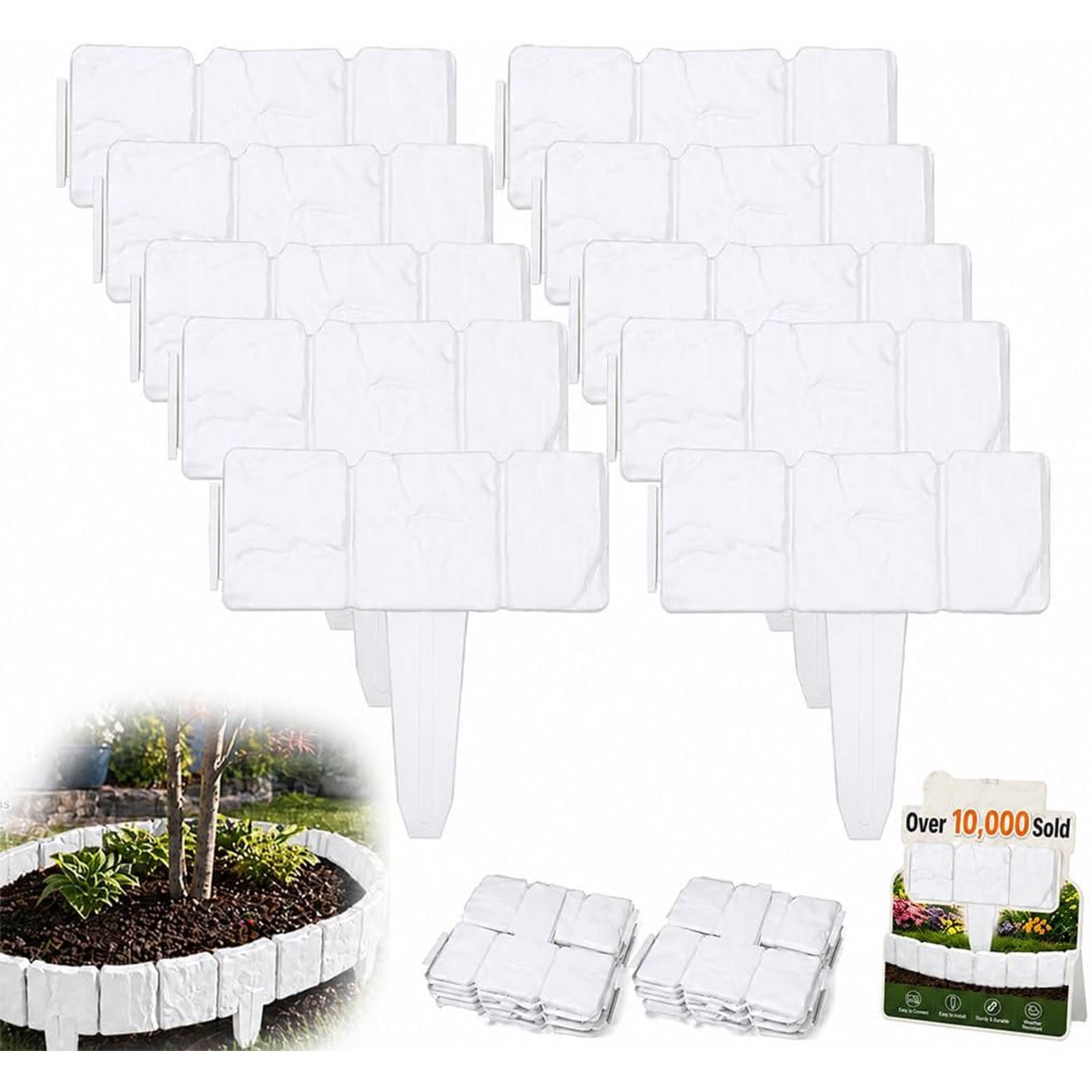 Imitation Stone Garden Fence Plastic Retaining Edging Border Grey Cobbled Effect Landscape Decor Interlocking Decorative Panels Flower Bed Path Lawn Outdoor Picket Yard Grass Edge
