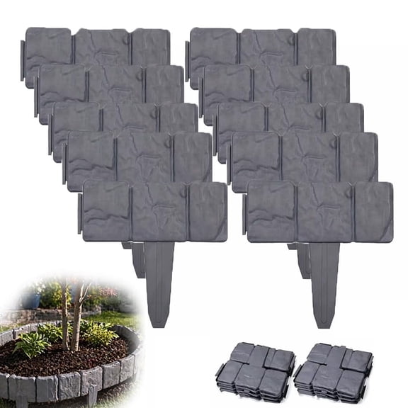 Imitation Stone Garden Fence Plastic Retaining Edging Border Grey Cobbled Effect Landscape Decor Interlocking Decorative Panels Flower Bed Path Lawn Outdoor Picket Yard Grass Edge