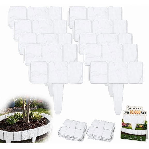 Imitation Stone Garden Fence Plastic Retaining Edging Border Grey Cobbled Effect Landscape Decor Interlocking Decorative Panels Flower Bed Path Lawn Outdoor Picket Yard Grass Edge(Black,20pcs)
