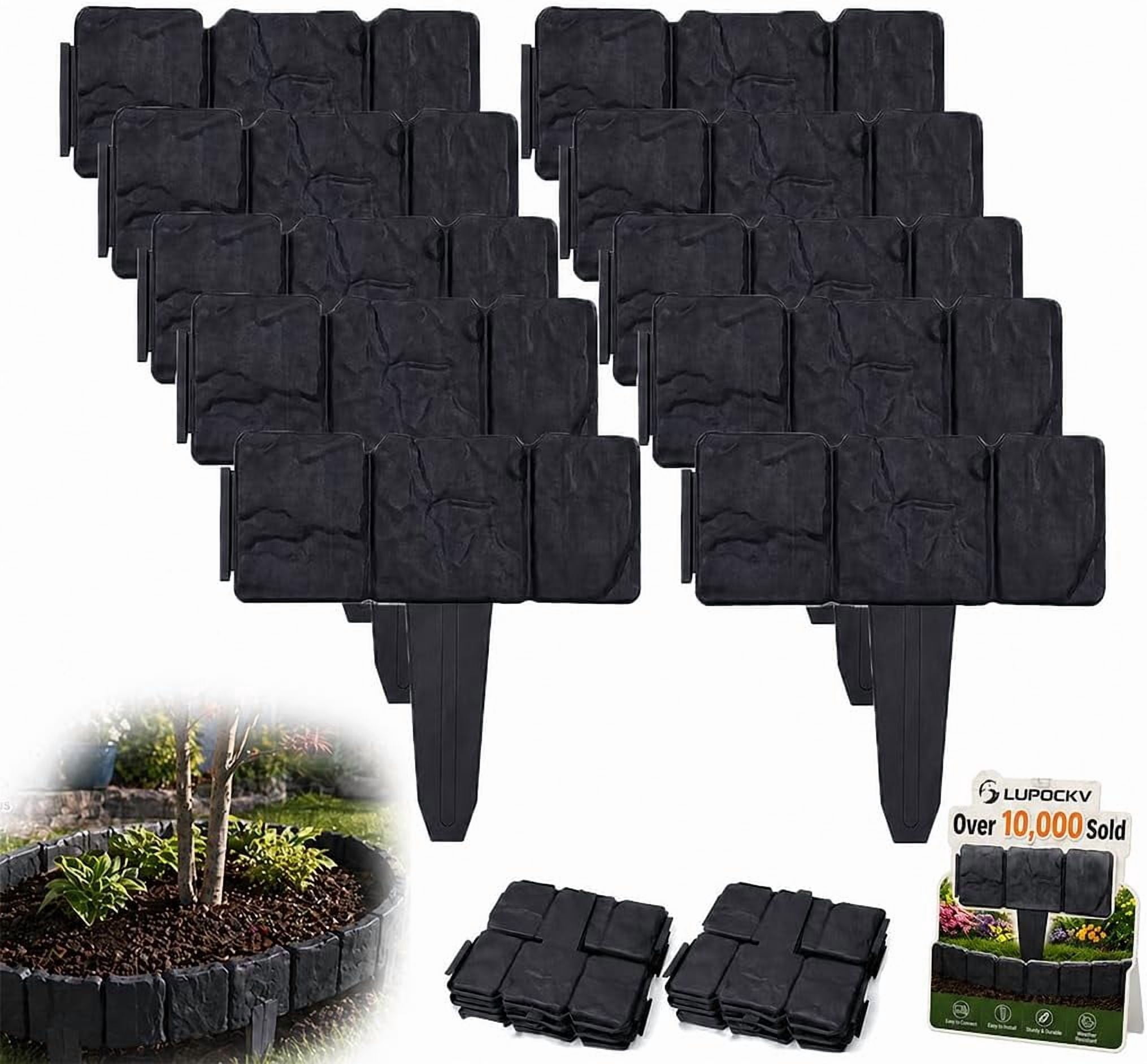 Imitation Stone Garden Fence Plastic Retaining Edging Border Grey Cobbled Effect Landscape Decor Interlocking Decorative Panels Flower Bed Path Lawn Outdoor Picket Yard Grass Edge