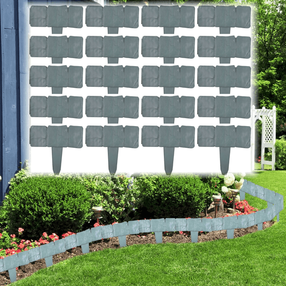 Imitation Stone Garden Fence Plastic Retaining Edging Border Grey Cobbled Effect Landscape Decor Interlocking Decorative Panels Flower Bed Pathes Lawn Outdoor Picket Yard Grass Edge