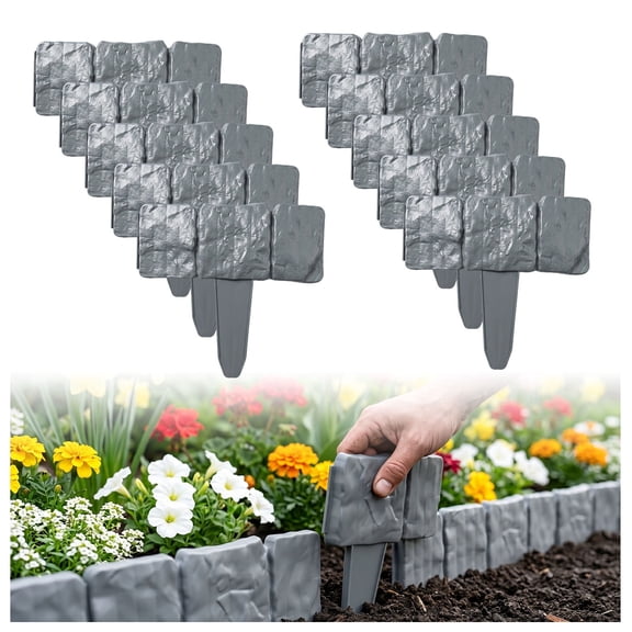 Imitation Stone Garden Fence Plastic Retaining Edging Border Grey Cobbled Effect,Plastic Garden Retaining Edging Fence,Flexible Interlocking Landscape Edging,for Landscaping Flower Beds