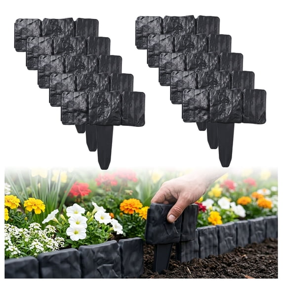 Imitation Stone Garden Fence Plastic Retaining Edging Border Grey Cobbled Effect,Plastic Garden Retaining Edging Fence,Flexible Interlocking Landscape Edging,for Landscaping Flower Beds