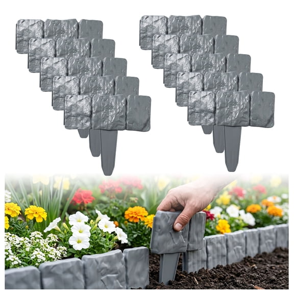 Imitation Stone Garden Fence Plastic Retaining Edging Border Grey Cobbled Effect,Plastic Garden Retaining Edging Fence,Flexible Interlocking Landscape Edging,for Landscaping Flower Beds