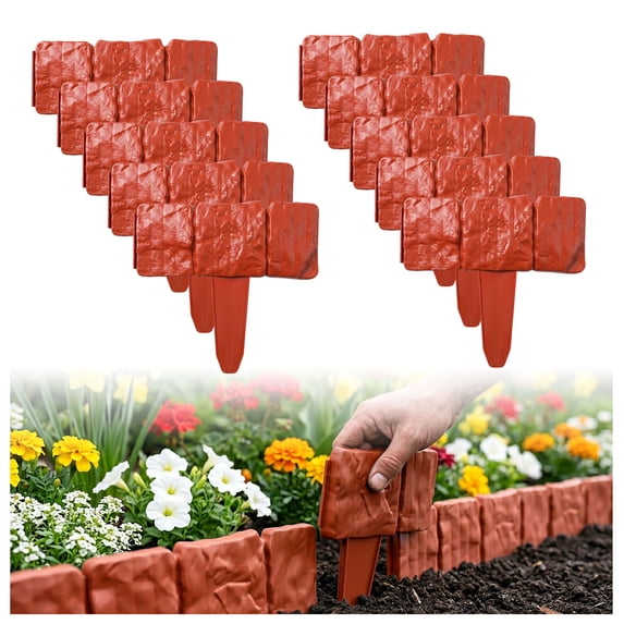 Imitation Stone Garden Fence Plastic Retaining Edging Border Grey Cobbled Effect,Plastic Garden Retaining Edging Fence,Flexible Interlocking Landscape Edging,for Landscaping Flower Beds