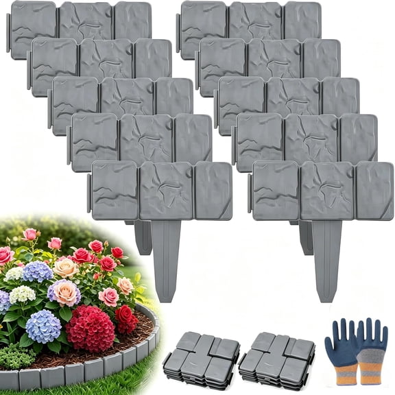 Imitation Stone Garden Fence,Plastic Retaining Edging Border, Interlocking No Dig Garden Edging for Landscaping,Flower Beds,Lawns and Pathways