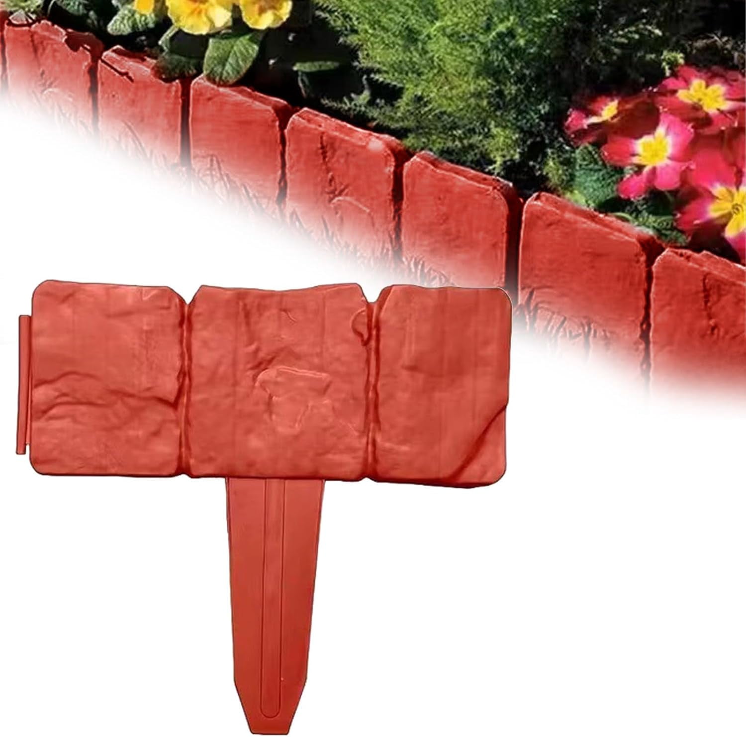 Imitation Stone Garden Fence,Stone-Like Garden Edging Border,Stone Landscape Edging,Landscape Decor Decorative Panels Flower Bed Path Lawn Outdoor Picket Yard Grass Edge (Red, 1PC)