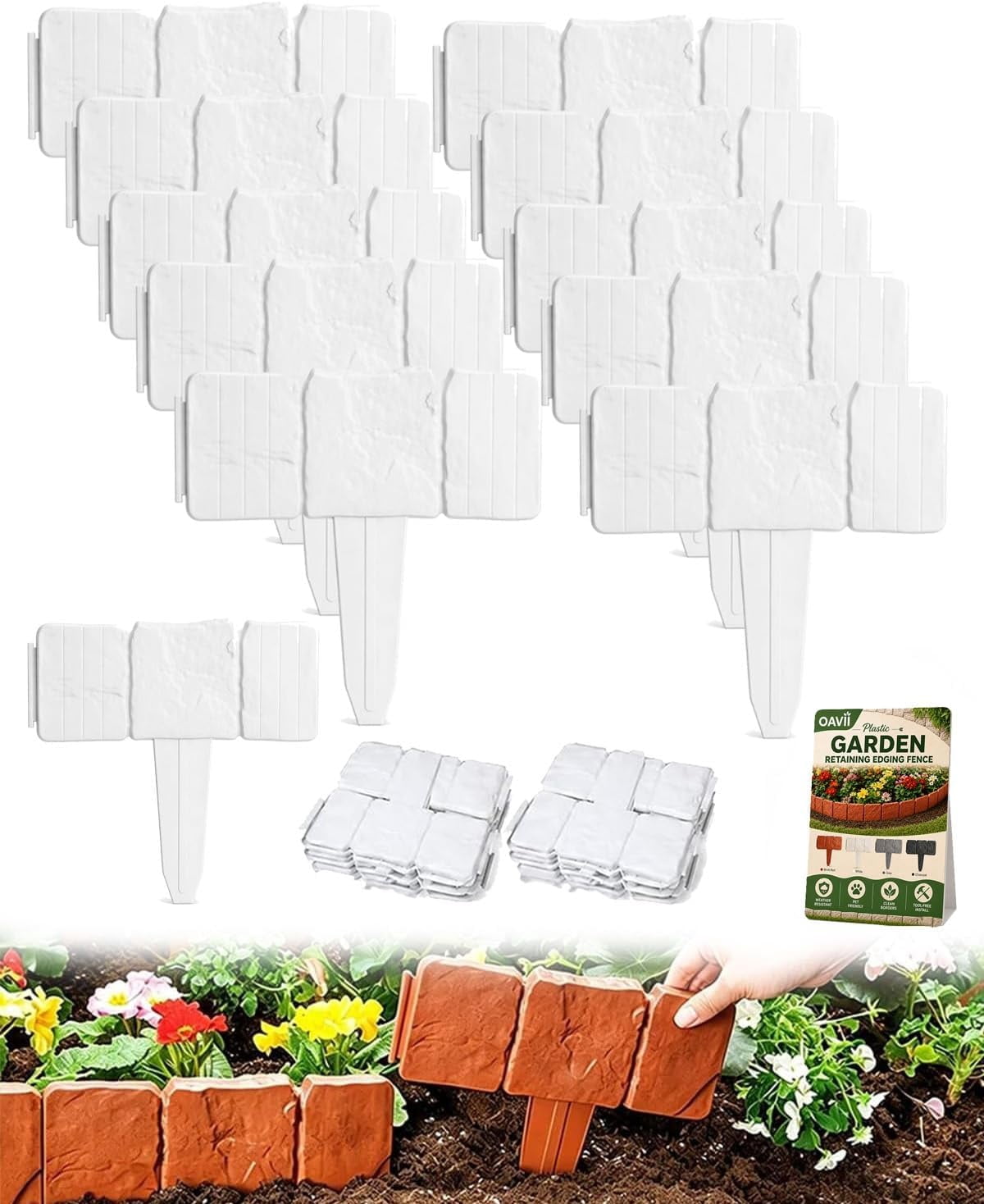 Imitation Stone Garden Fence, Stone-Look Lawn Edging Border for Flower Beds, Plastic Garden Retaining Edging Fence, Flexible Interlocking Landscape Edging, No Dig Decorative Lawn Border