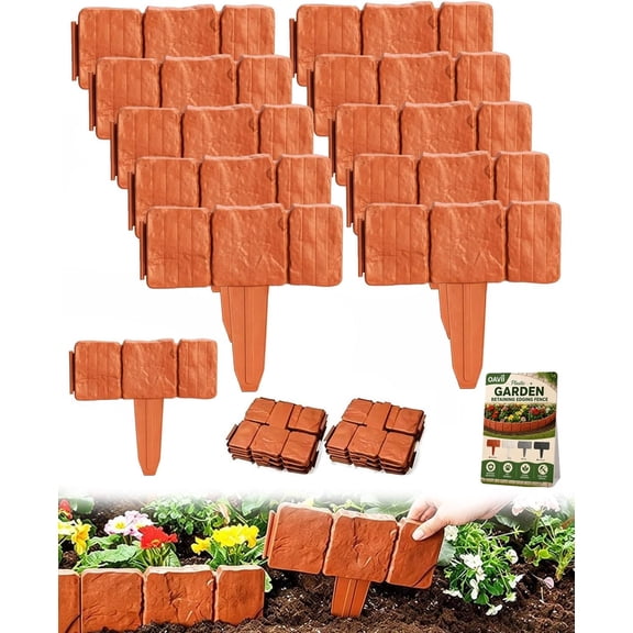Imitation Stone Garden Fence, Stone-Look Lawn Edging Border for Flower Beds, Plastic Garden Retaining Edging Fence, Flexible Interlocking Landscape Edging, No Dig Decorative Lawn Border